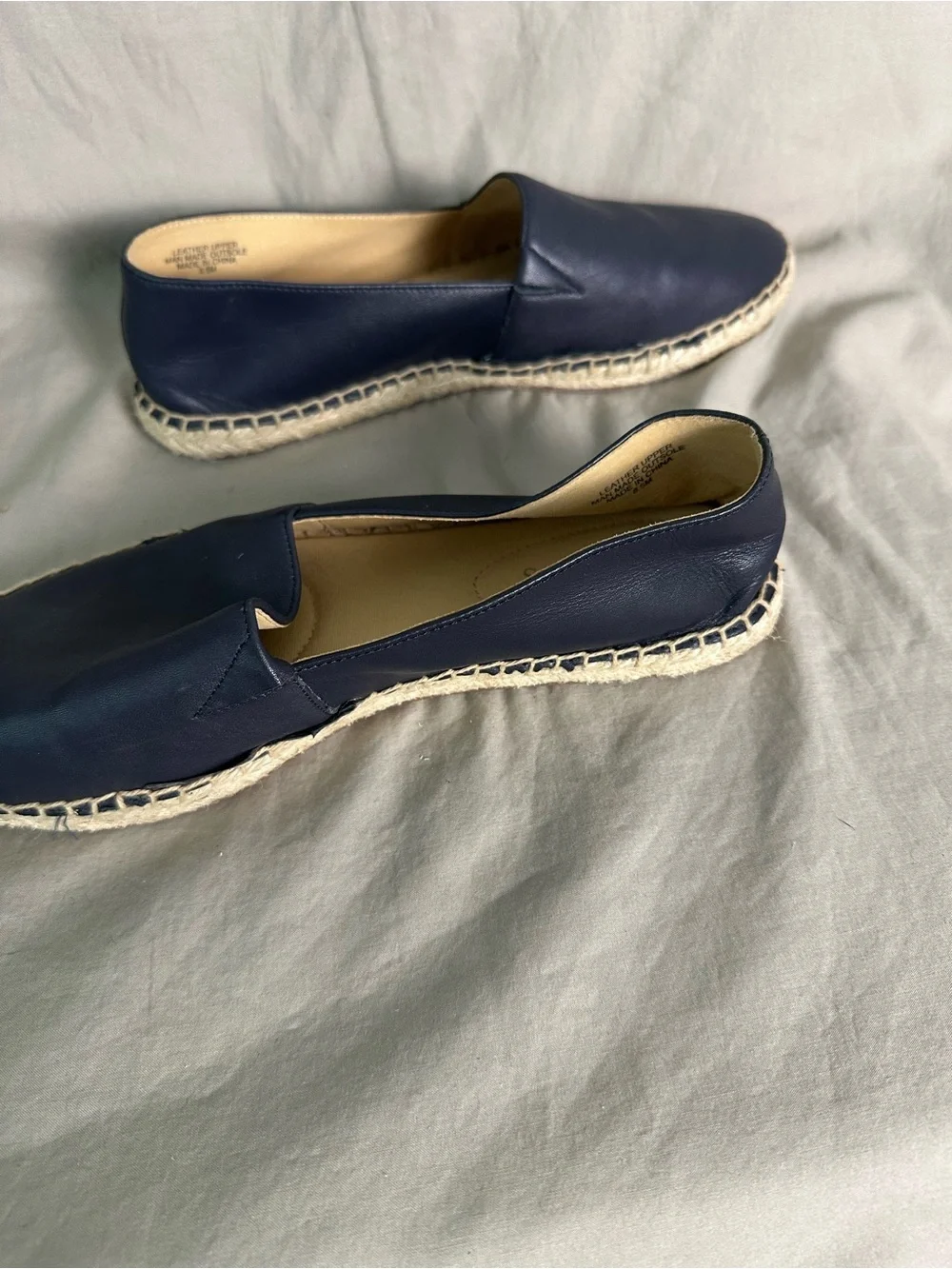 Talbots Navy Leather Espadrille Slip On Flats 8.5M